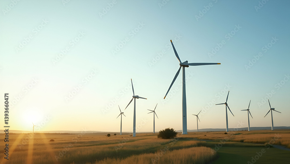 Obraz premium Innovative Wind Energy Programs: Harnessing Turbine Technology for Sustainable Industrial Growth and Energy Efficiency in Modern Communities - Photo Stock Concept with Left Space
