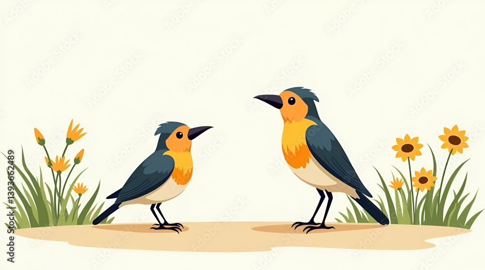 Fototapeta premium Flat Capture engaging birdwatching in May amid refined natural backdrops dynamic species interactions and sophisticated macro photography techniques that celebrate avian diversity ecological wonder an