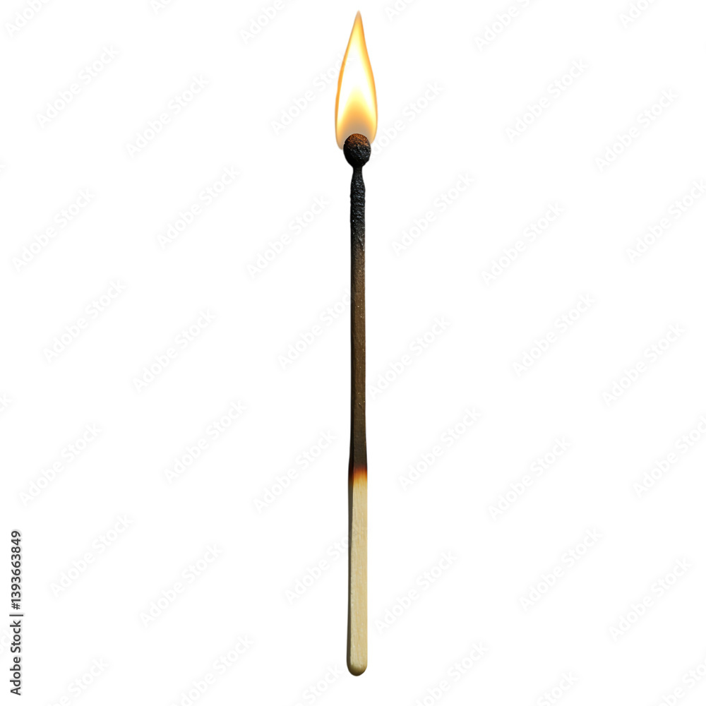Lit Matchstick Emitting Bright Flame Isolated on Transparent Background Lit Matchstick Emitting Bright Flame Isolated on Transparent Background