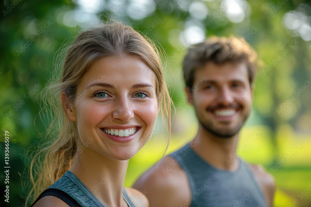 A smiling couple enjoying a bright day outdoors together A smiling couple enjoying a bright day outdoors together