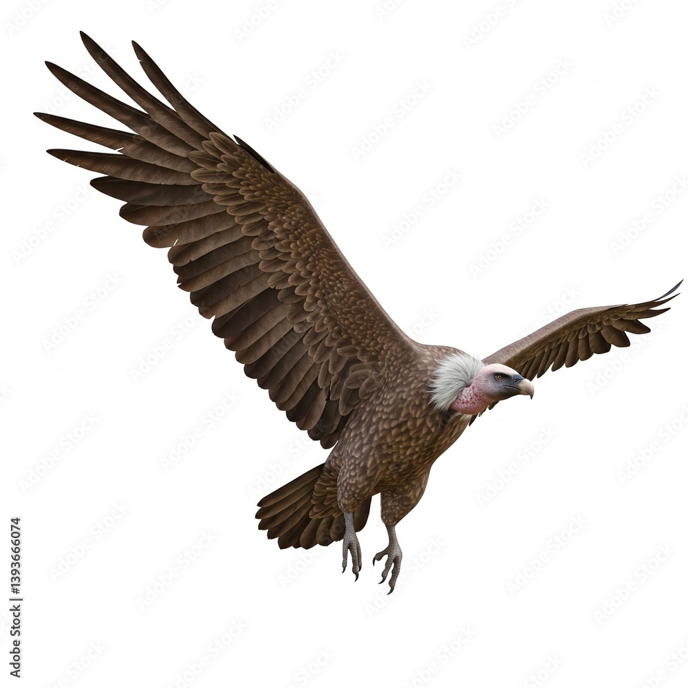 Obraz premium Himalayan brown vulture flying in the sky on white background.