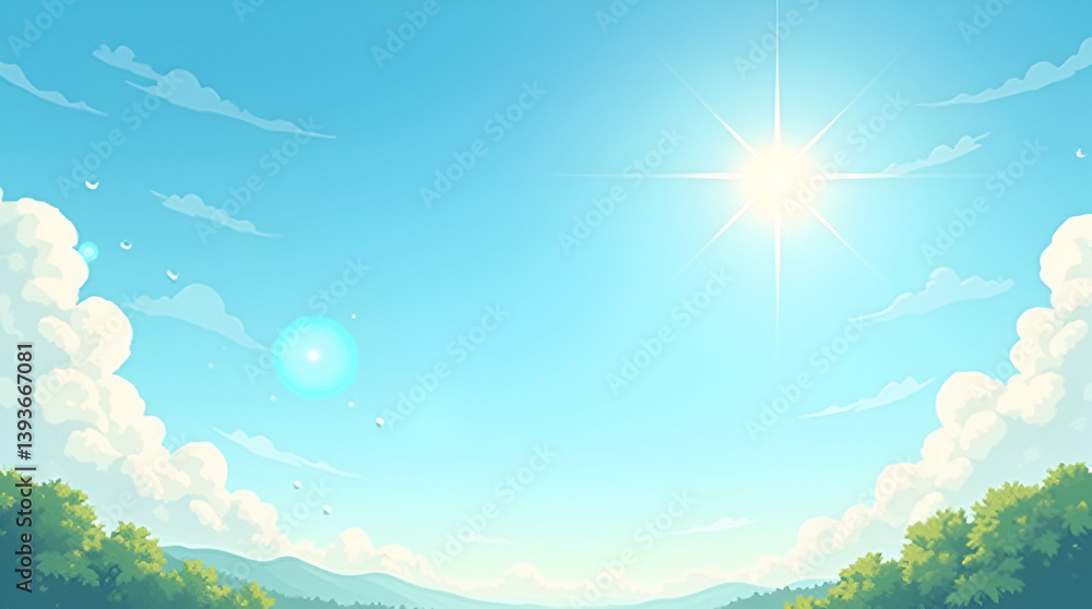 Obraz premium Flat Document expansive blue skies and radiant sunshine with dynamic natural backdrops refined outdoor compositions and vibrant atmospheric lighting that embody cheerful summer energy and visual delig