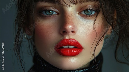 Wallpaper Mural Portrait of a Woman with Red Lips Wet Hair and Leather Jacket Torontodigital.ca