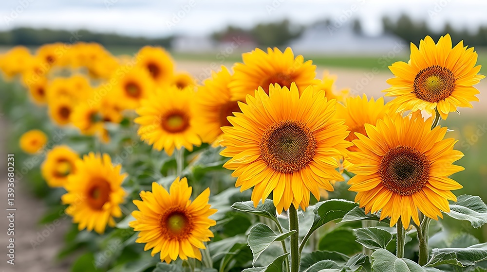 Expansive Field of Sunflowers Following the Sun on a Bright Day with Clear Blue Sky Expansive Field of Sunflowers Following the Sun on a Bright Day with Clear Blue Sky