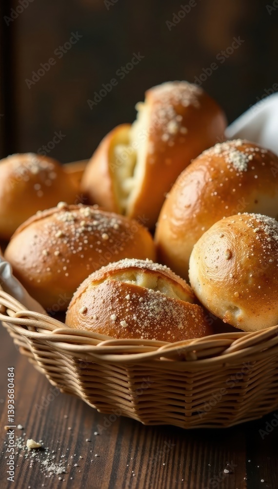 Artisanal breads and pastries on a woven basket or wicker tray, rustic charm, homemade Artisanal breads and pastries on a woven basket or wicker tray, rustic charm, homemade