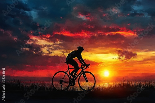 Wallpaper Mural Silhouette of Cyclist Biking at Sunset with Dramatic Colors and Horizon Torontodigital.ca