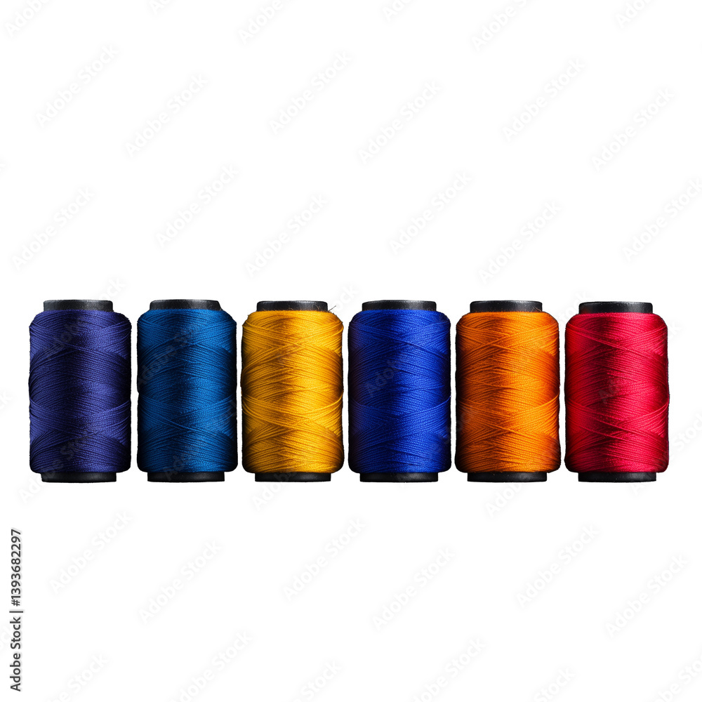 Colorful spools of thread in a row