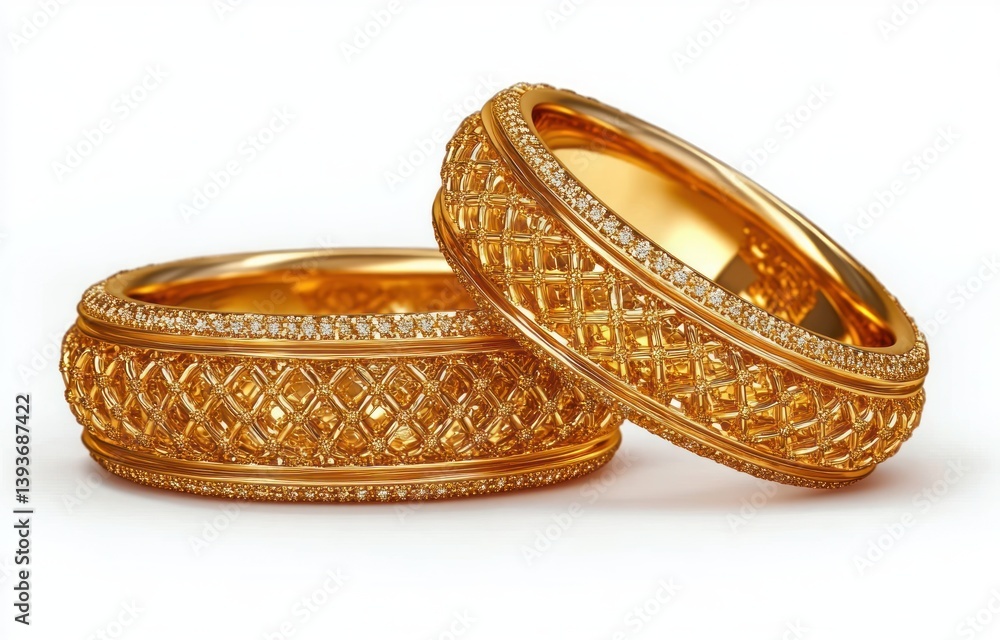 Gold Bangle with Indian Design and Ruby Accents on White Background Gold Bangle with Indian Design and Ruby Accents on White Background