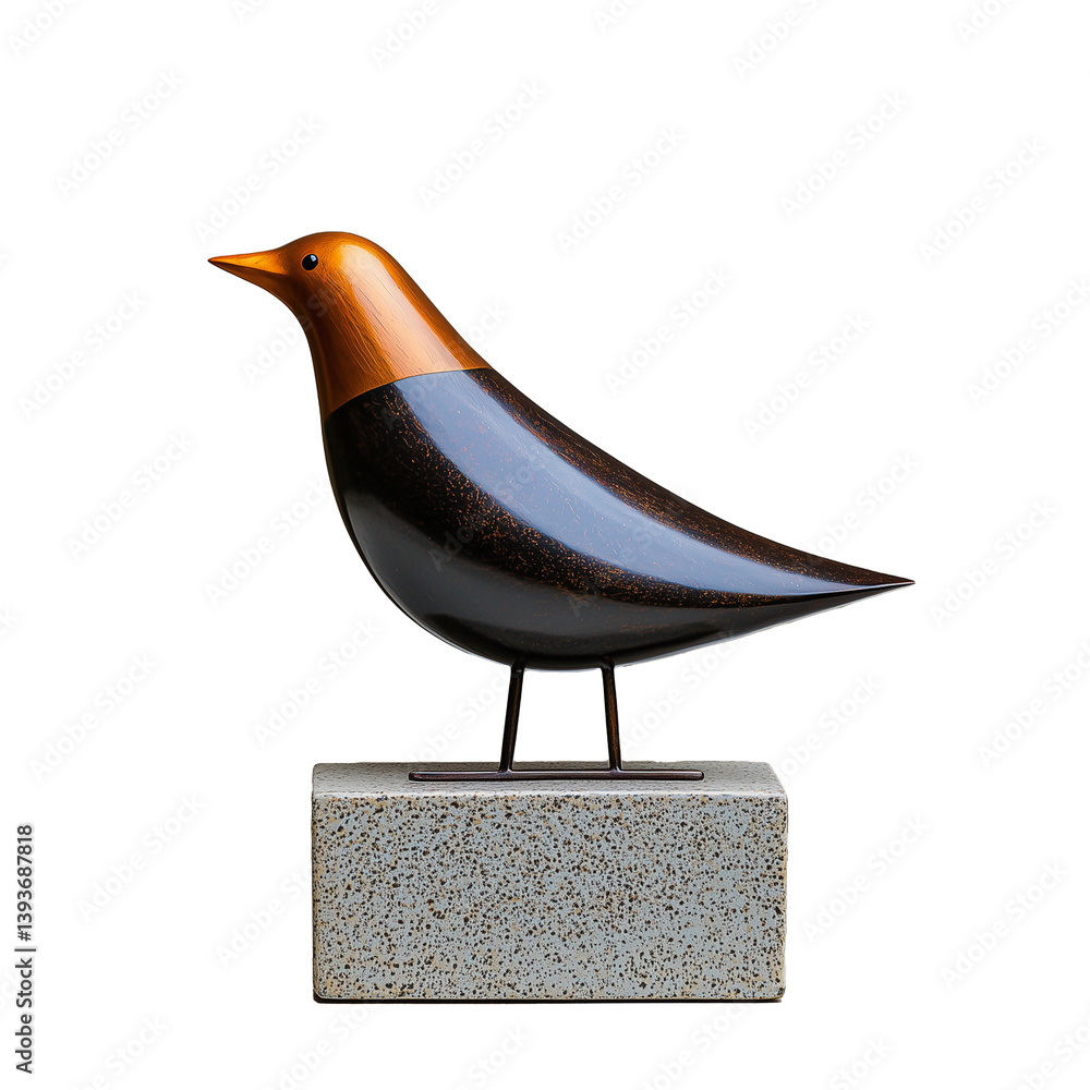 Metal bird statue with curved form