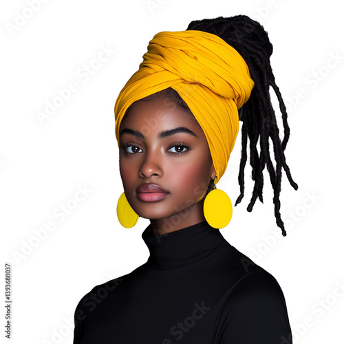 Obraz na płótnie Woman in yellow head wrap and earrings w salonie