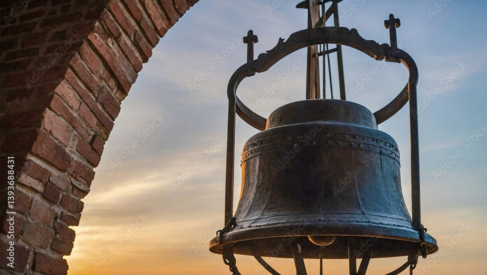Fototapeta premium Silhouette of a church bell tower at sunset.