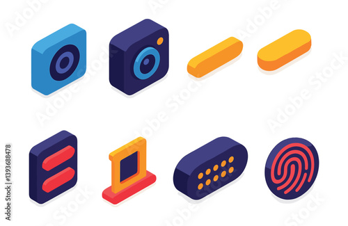 Modern isometric icon set for technology and multimedia applications