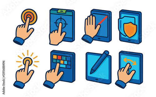 Touch gesture icons set in linear style for modern interface designs
