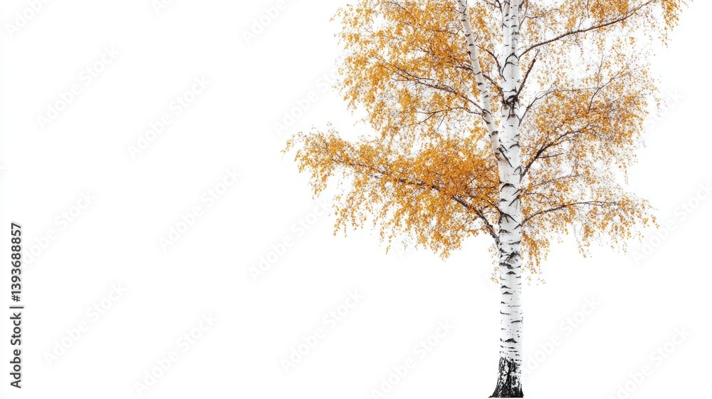 Fototapeta premium Autumn birch tree, isolated on white