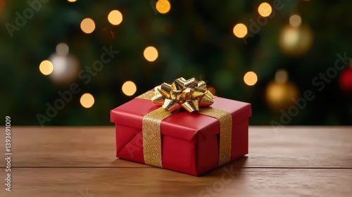 Wallpaper Mural Red gift box with gold ribbon and bow in soft light Torontodigital.ca