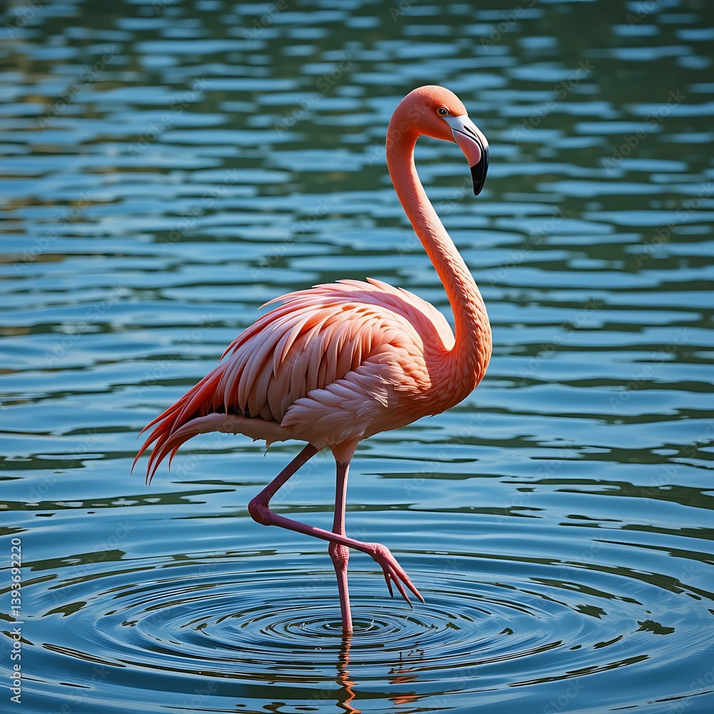 Fototapeta premium Majestic Pink Flamingo in Vibrant Blue Water - Stunning Wildlife Photo