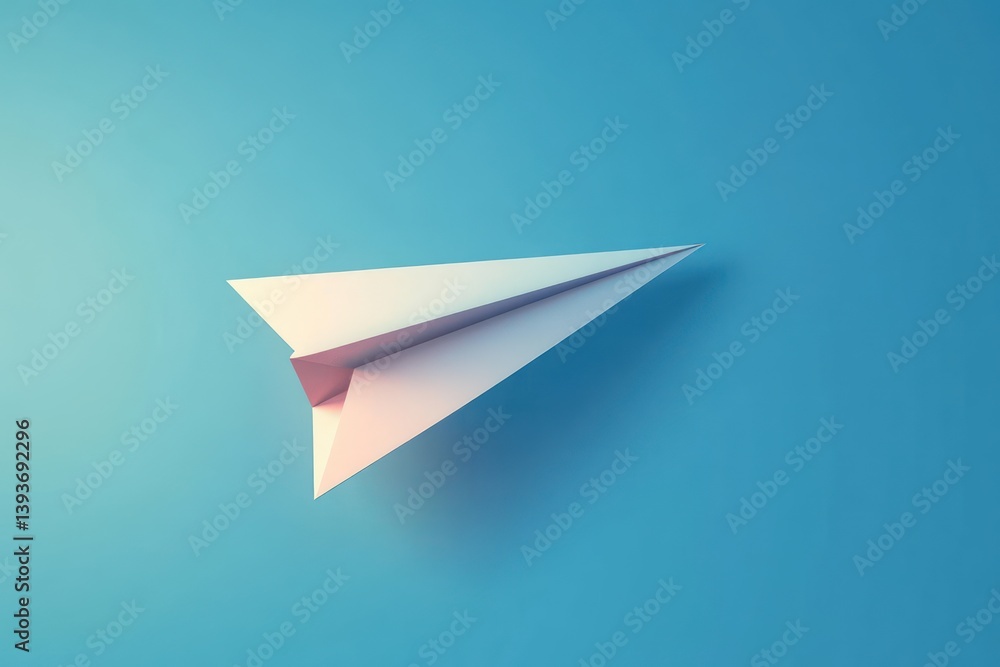 Minimalist illustration of a paper airplane flying against a blue gradient sky Minimalist illustration of a paper airplane flying against a blue gradient sky
