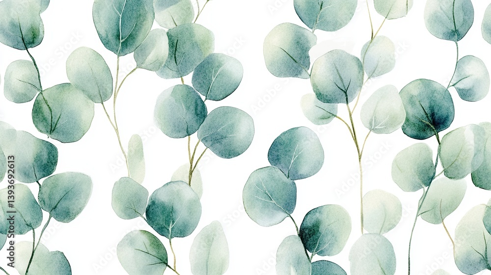Watercolor eucalyptus foliage pattern on a white background for decoration Watercolor eucalyptus foliage pattern on a white background for decoration
