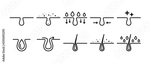 Skin line icon set. Pore skin illustration set isolated on white background.