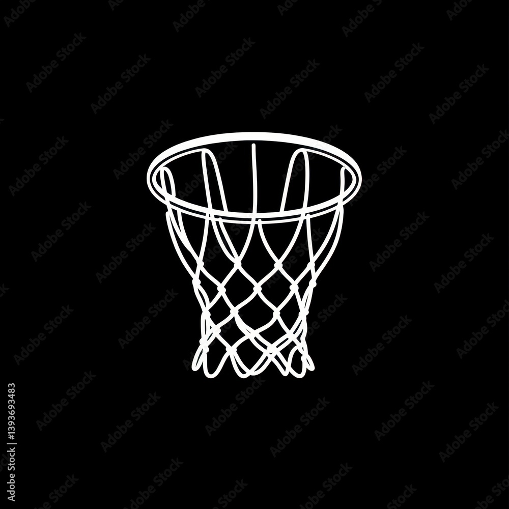 Basketball Hoop with Net Line Art on Black Background Illustration Basketball Hoop with Net Line Art on Black Background Illustration