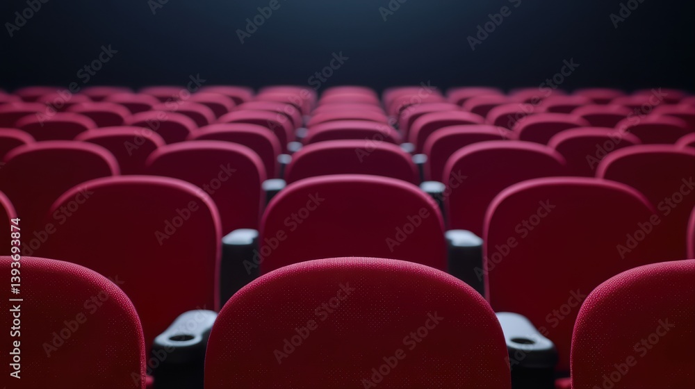 Fototapeta premium Empty red theater seats in cinematic atmosphere
