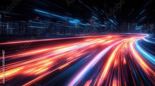Futuristic Abstract Cyberpunk Light Trails on Dark Background