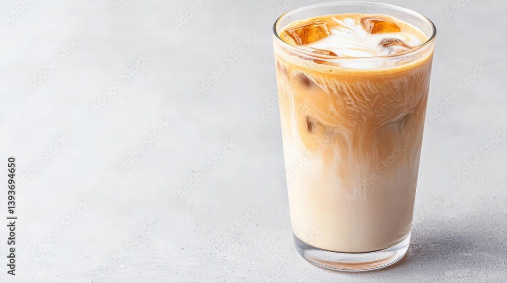 Iced coffee with cream and ice in glass cup Iced coffee with cream and ice in glass cup