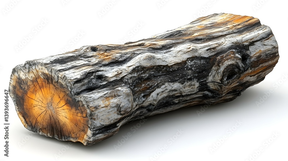 Detailed Timber Log Slice with Striking Brown & Grey Texture on White Background Detailed Timber Log Slice with Striking Brown & Grey Texture on White Background