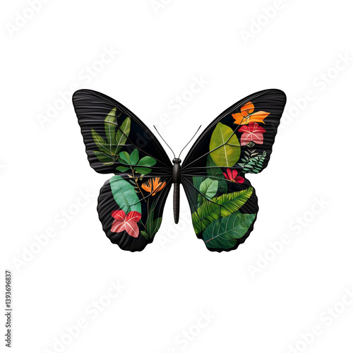Butterfly with vibrant floral wing patterns
