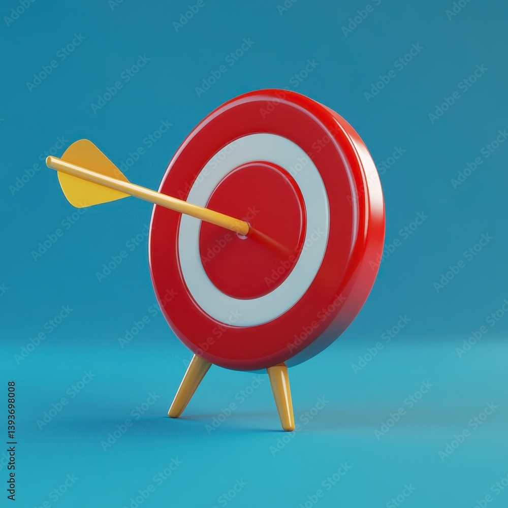 Arrow Hitting Target Bullseye Center Concept on Blue Background Studio Shot Arrow Hitting Target Bullseye Center Concept on Blue Background Studio Shot
