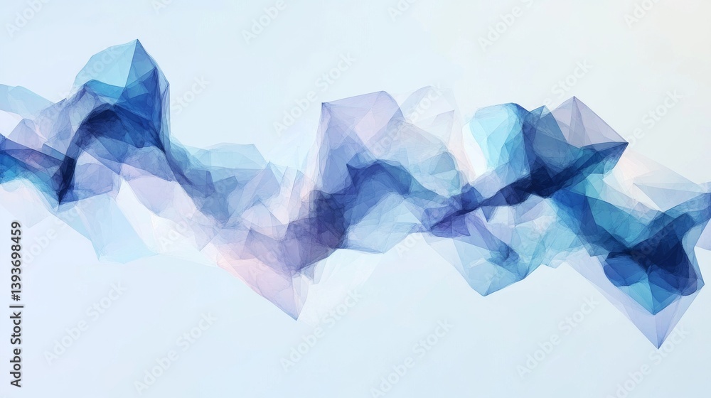Fototapeta premium Abstract angular blue flow on white. Modern design with translucent, geometric shapes in a wave