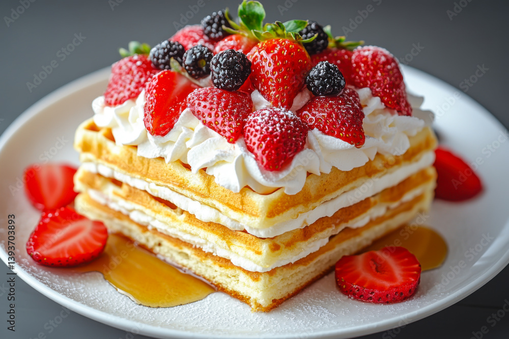 waffles with strawberries and whipped cream waffles with strawberries and whipped cream