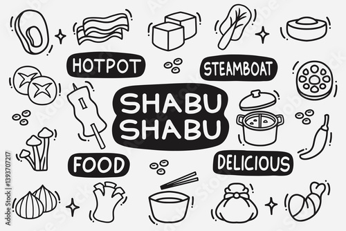 set of shabu shabu doodle good for background, wallpaper, element design, icon, etc