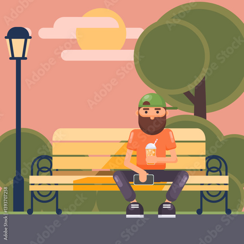 Man with his smartphone wasting time in the garden
