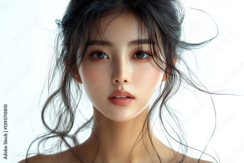 Close-up portrait of a young woman with dark hair and subtle makeup (10) Close-up portrait of a young woman with dark hair and subtle makeup (10)