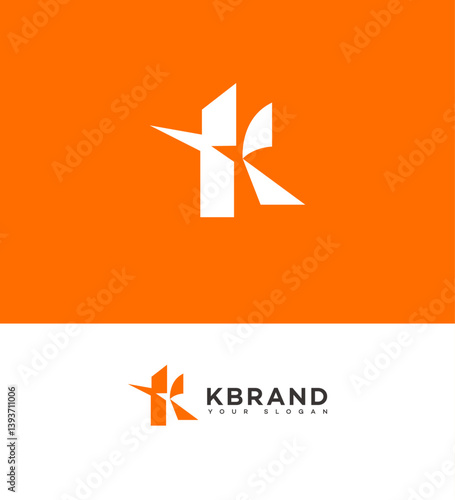Abstract Orange and White K Letter Logo Brand Design