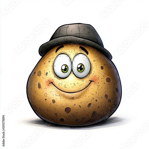 Happy Potato Cartoon Character With Black Hat