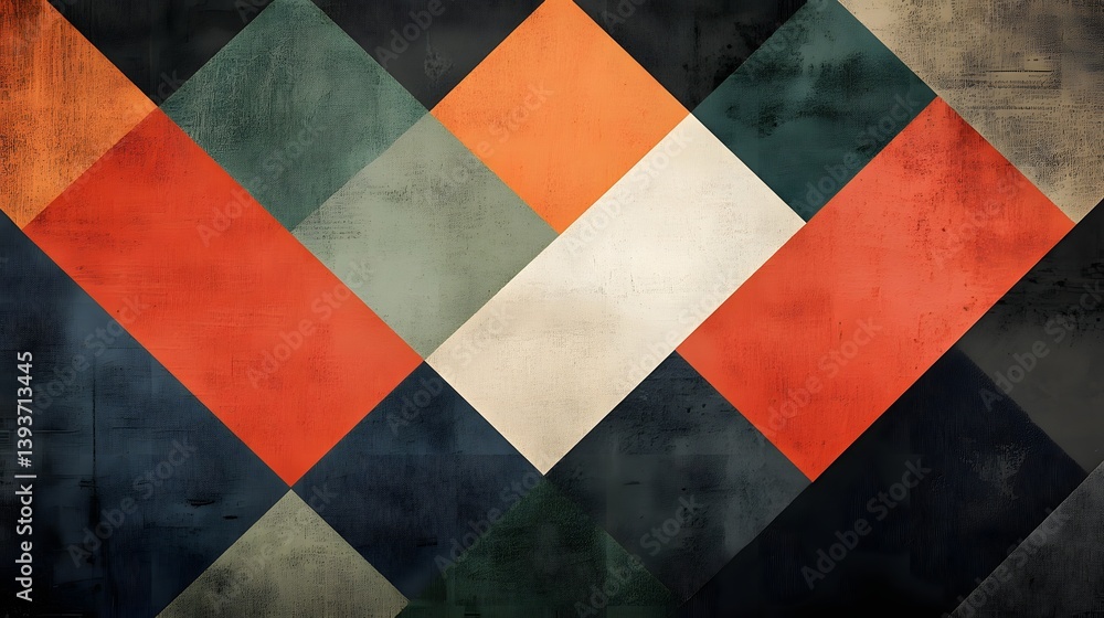 Fototapeta premium Clean abstract geometric background with bold diamond patterns, textured surface and warm vintage color palette