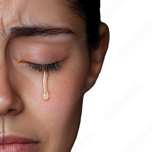 Close-up of Tear on Face with Closed Eye