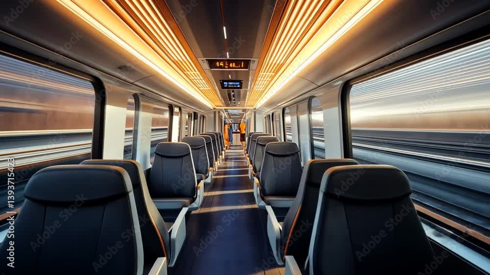 Modern Interior of a High-Speed Train Car with Blurring Motion, Travel and Journey Modern Interior of a High-Speed Train Car with Blurring Motion, Travel and Journey