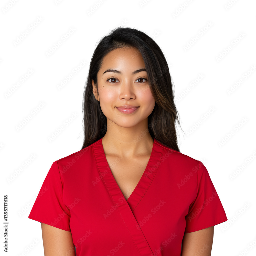 Confident healthcare professional smiling in red scrubs on transparent background Confident healthcare professional smiling in red scrubs on transparent background