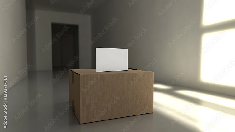 Empty Cardboard Box for Voting in a Modern Room Empty Cardboard Box for Voting in a Modern Room