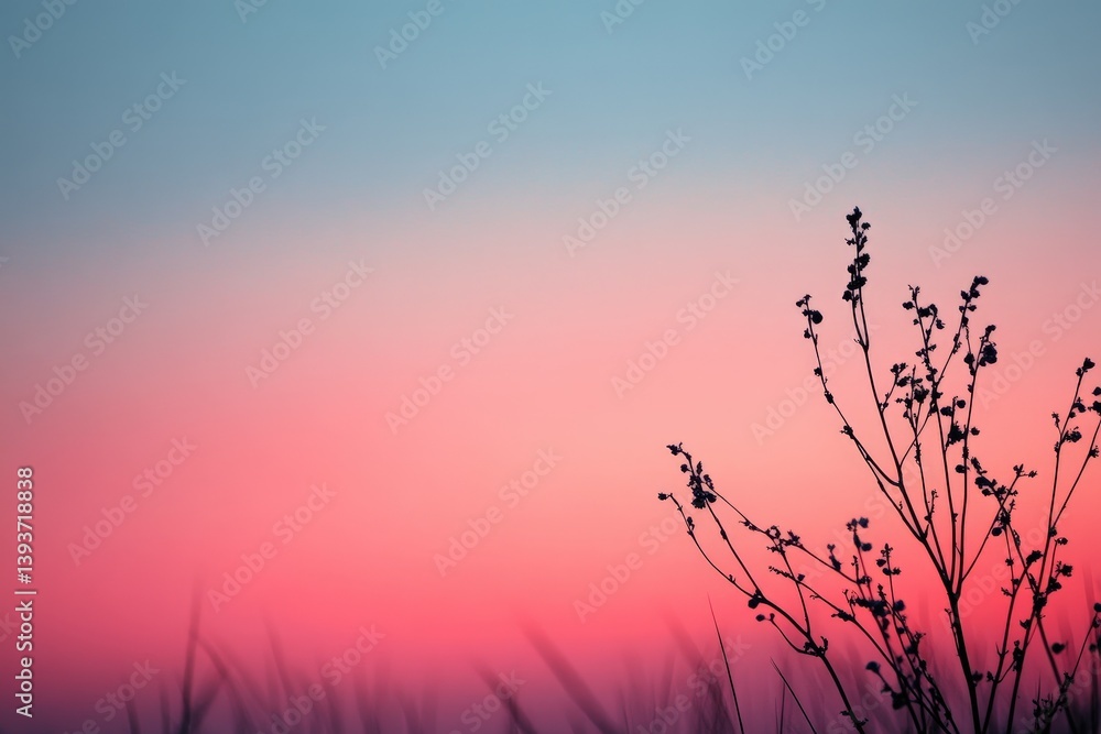 Obraz premium Silhouette of a plant against a beautiful sky at dusk