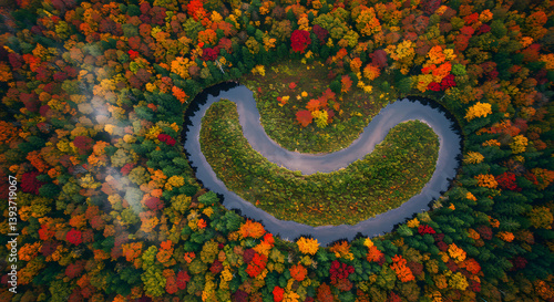 Autumn's Embrace: Aerial Forest River