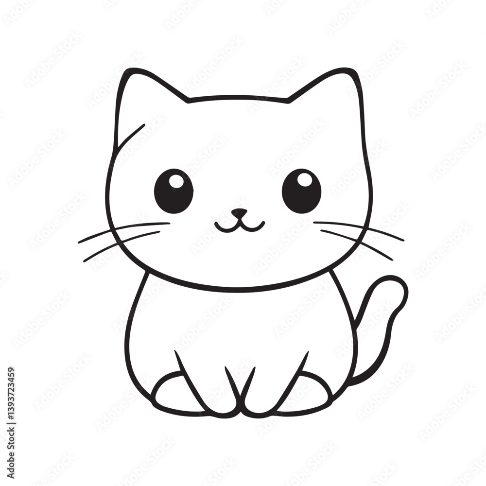 Cute Cartoon Cat Sitting Simple Line Art Kitty Vector Illustration Cute Cartoon Cat Sitting Simple Line Art Kitty Vector Illustration