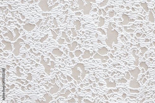 Seamless intricate white Delicate lace fabric with a delicate floral pattern, showcasing texture and detail.