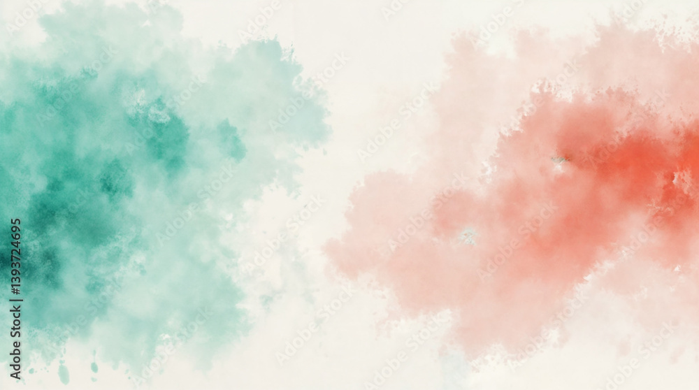 Obraz premium Artistic Abstract Watercolor Texture in Turquoise, Coral, and Ivory