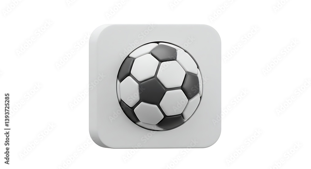 Fototapeta premium Soccer Ball Illustration in Gray Square Shape with Soft Shadows