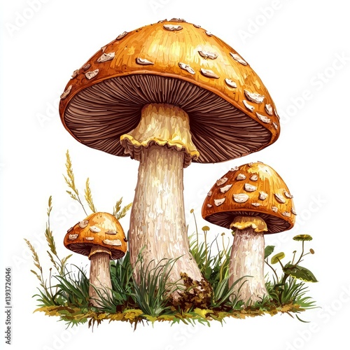 Enthralling Close-up of Vibrant Wild Mushrooms in a Lush Natural Setting