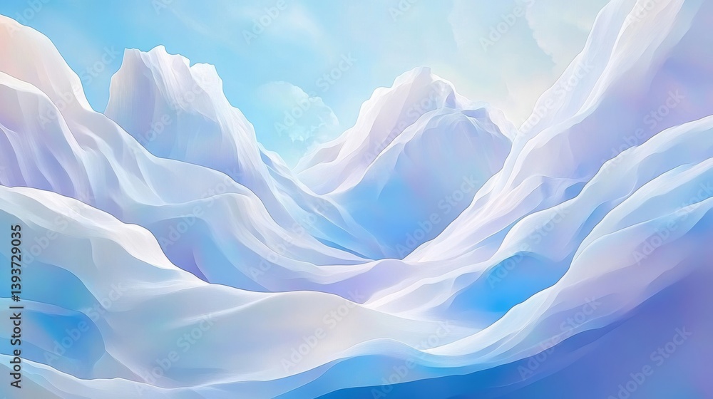 Fototapeta premium Dreamlike mountains Soft, flowing peaks with pastel colors under a bright sky, creating an ethereal landscape